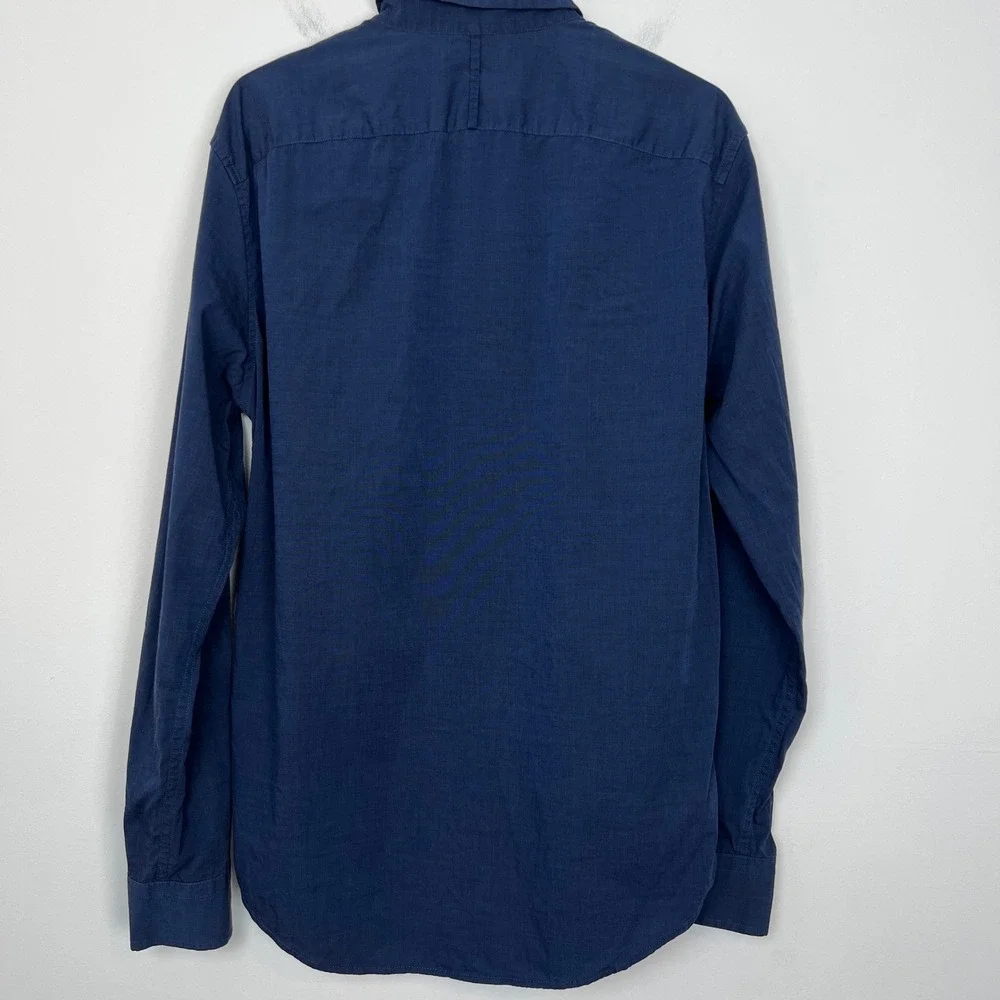 Banana Republic Luxe Stretch Poplin Grant Slim Fit Button Down Shirt Navy Mens M